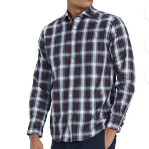 Tommy Hilfiger men's plaid flannel cotton/elastin classic fit button down medium